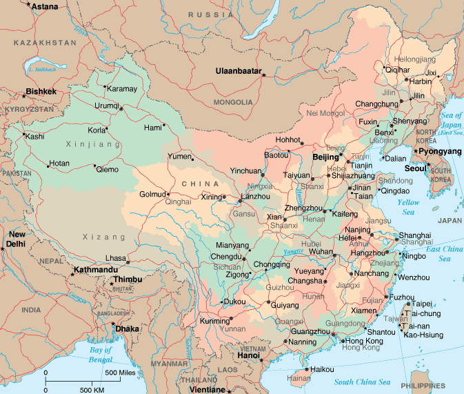 To print this map of China, click on the map. After map loads, press Ctrl+P.