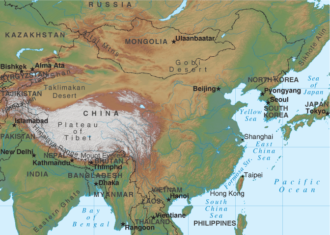 relief map of China
